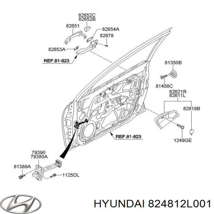 824812L001 Hyundai/Kia mecanismo de elevalunas, puerta delantera derecha