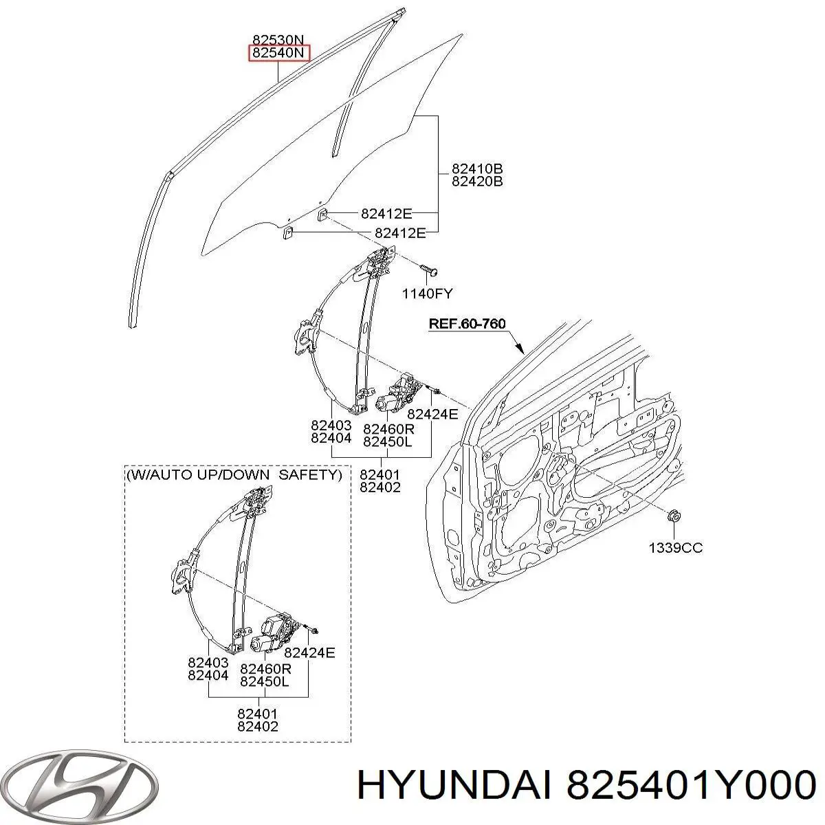 825401Y000 Hyundai/Kia guía de vidrio para el marco de la puerta delantera derecha