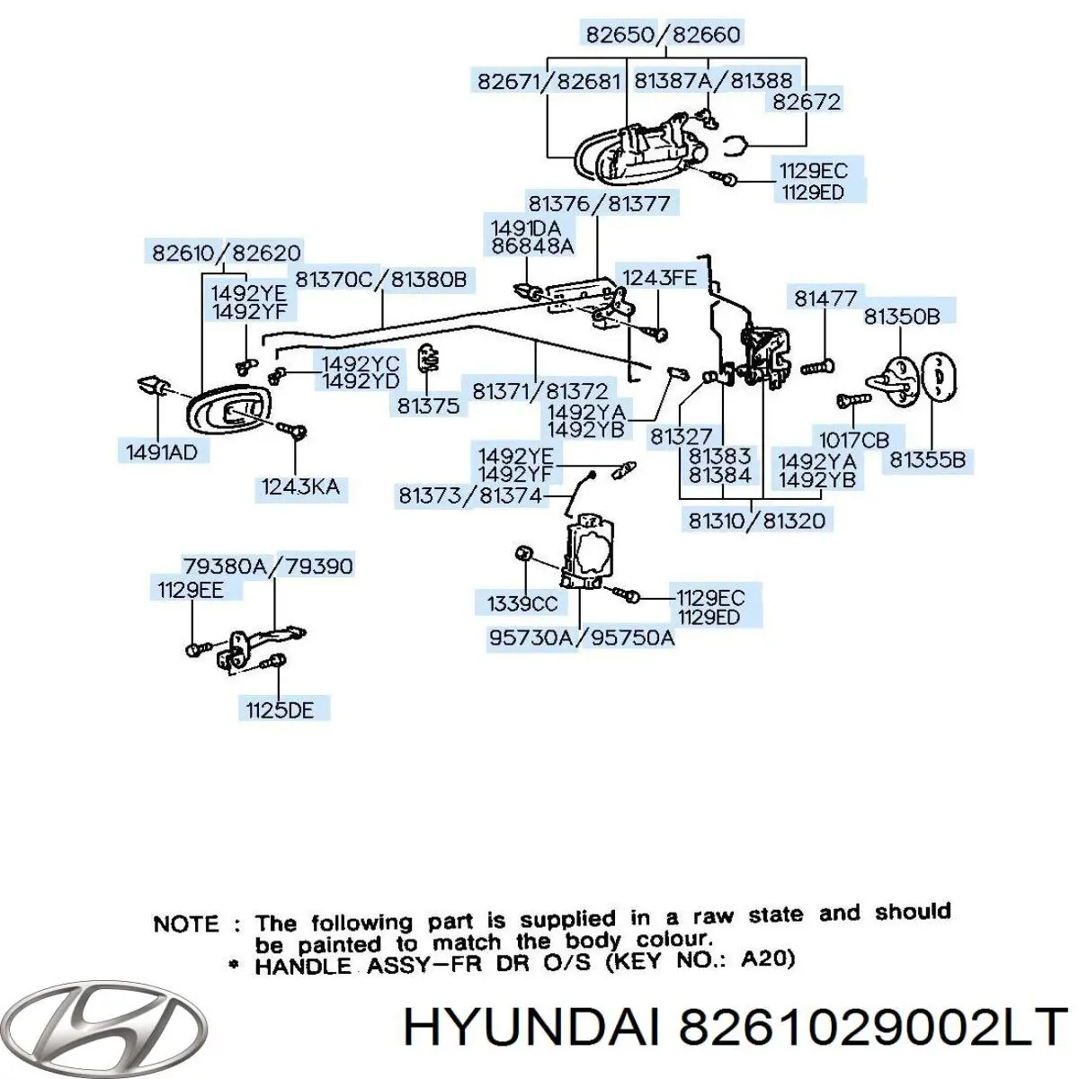 8261029002LT Hyundai/Kia manecilla de puerta, equipamiento habitáculo, delantera izquierda