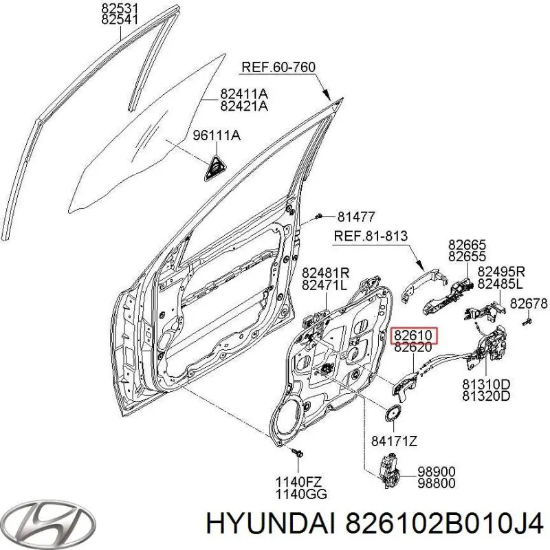Comprar 826102B010J4 Hyundai/Kia Manija interior izquierda del apoyabrazos de la puerta delantera