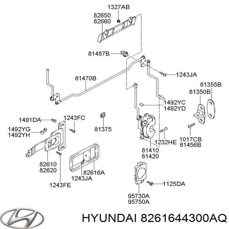 8261644300 Hyundai/Kia tapón, pomo manija interior, puerta trasera izquierda