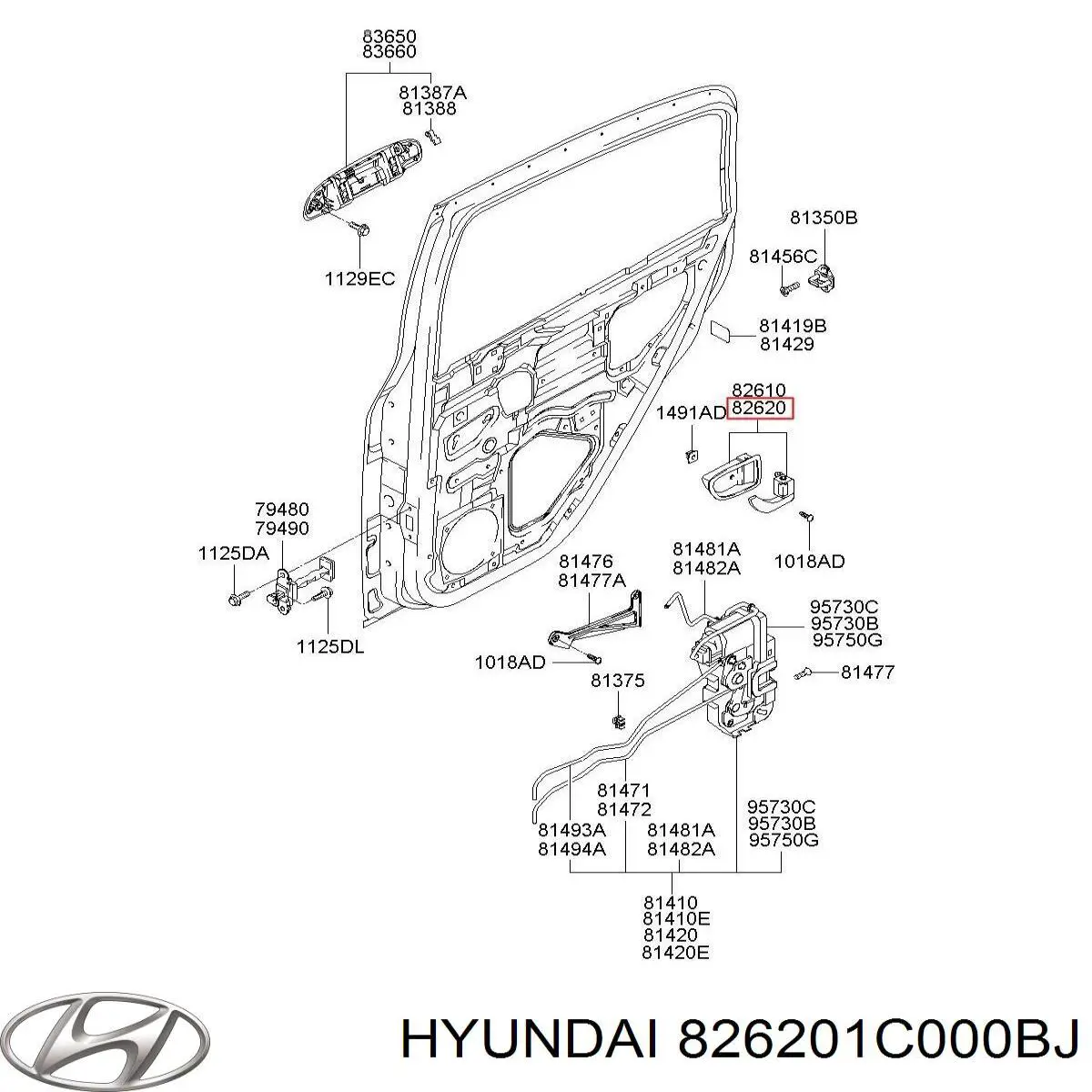 826101C000A Hyundai/Kia manecilla de puerta, equipamiento habitáculo, delantera izquierda