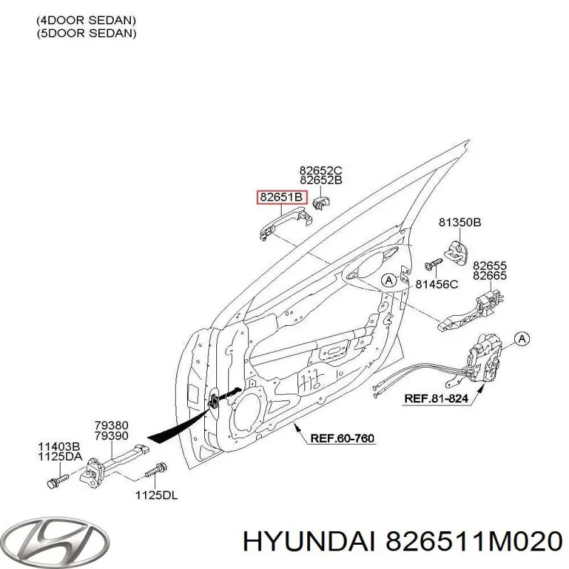 826511M020 Hyundai/Kia Manecilla de puerta exterior delantero