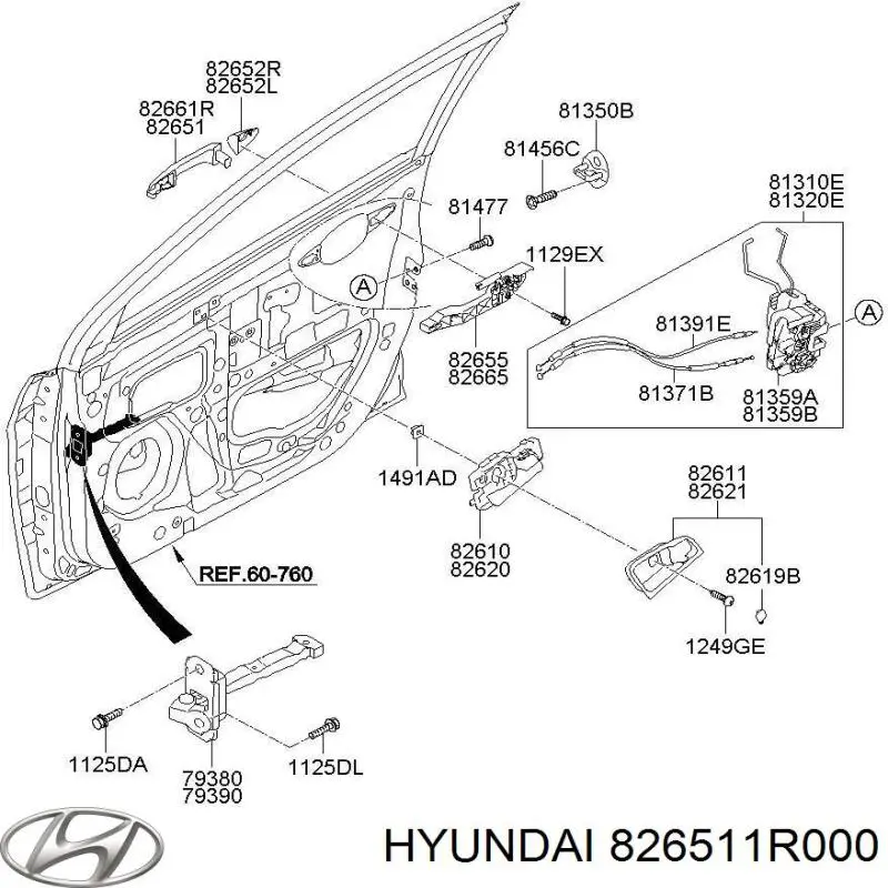 826511R000 Hyundai/Kia tirador de puerta exterior delantero izquierda