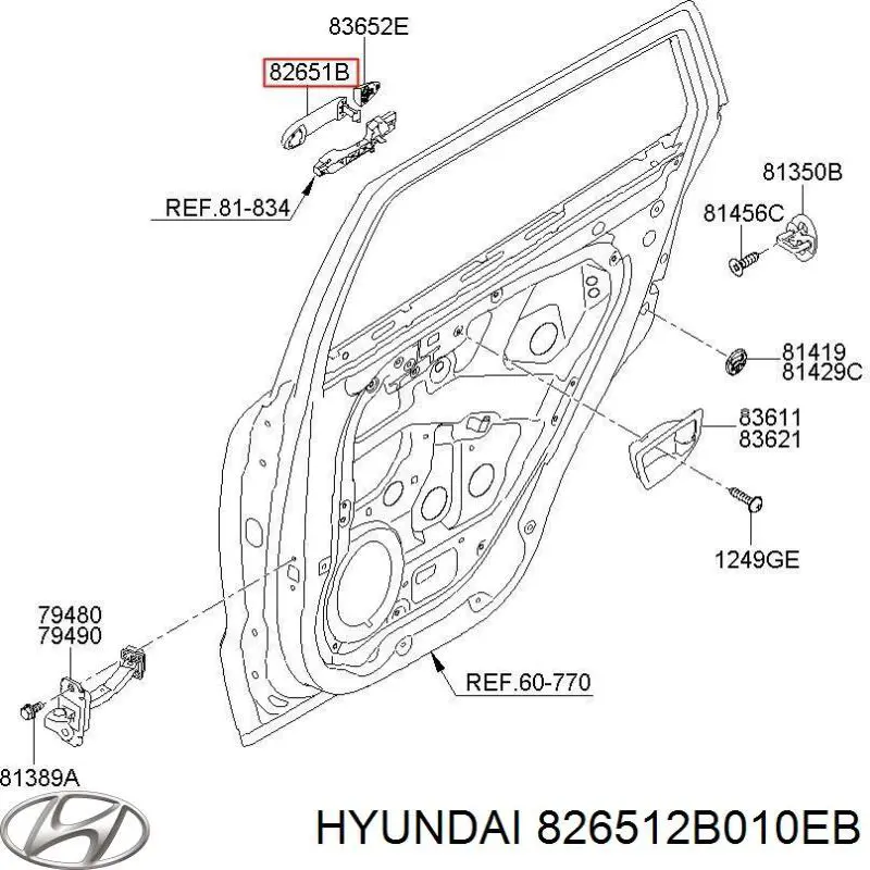 826512B010EB Hyundai/Kia tirador de puerta exterior derecho delantero/trasero