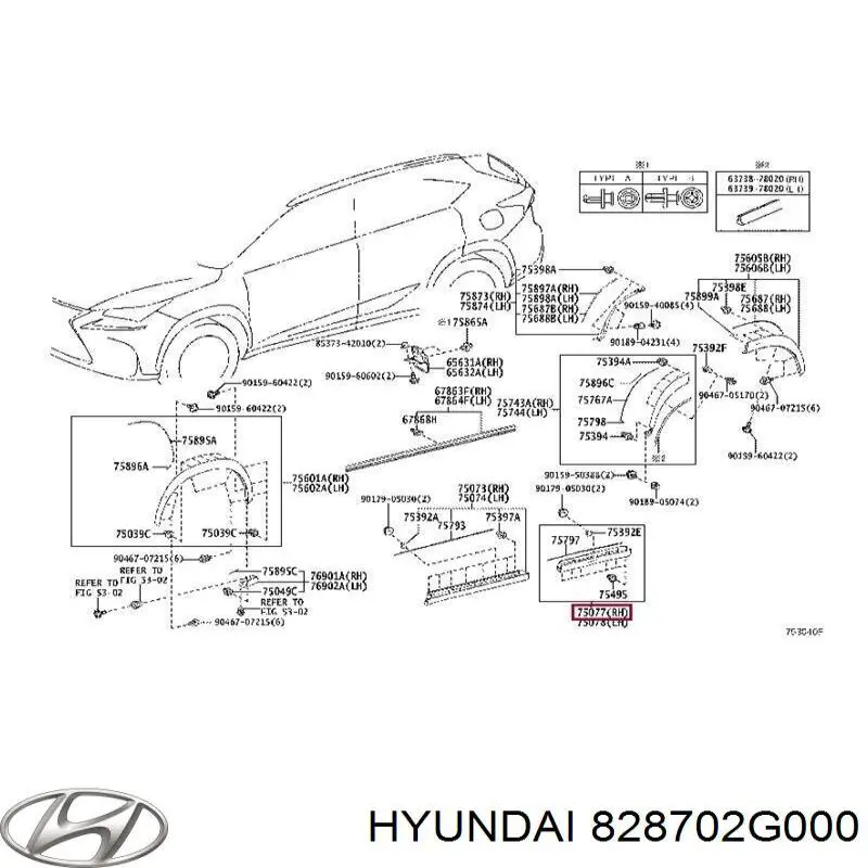 828702G000 Hyundai/Kia moldura de puerta trasera izquierda superior