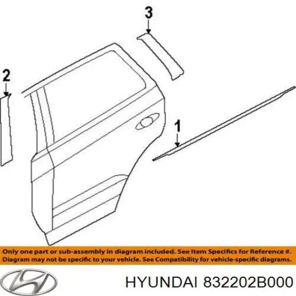 Lameluna de puerta trasera derecha exterior para Hyundai Santa Fe (CM)