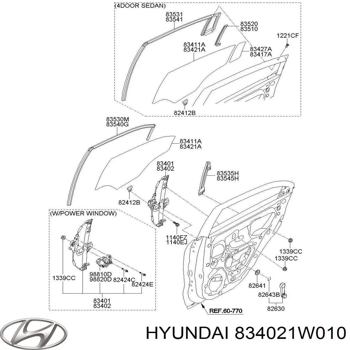 834021W010 Hyundai/Kia mecanismo de elevalunas, puerta trasera derecha