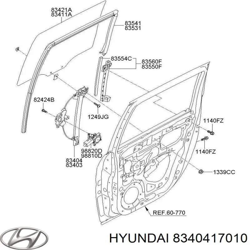 Mecanismo alzacristales, puerta trasera derecha para Hyundai Matrix (FC)