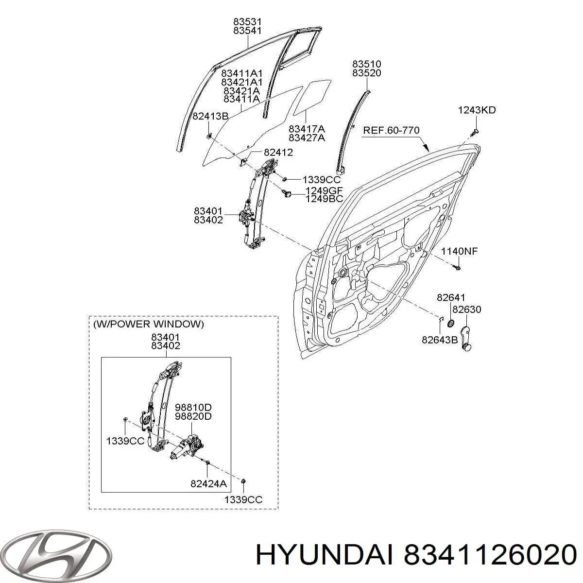 8341126020 Hyundai/Kia luna de puerta trasera izquierda