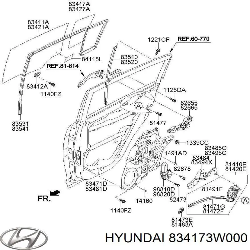 834173W000 Hyundai/Kia ventanilla lateral de la puerta trasera izquierda