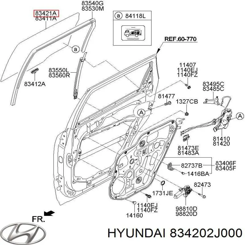 834202J000 Hyundai/Kia luna de puerta trasera derecha