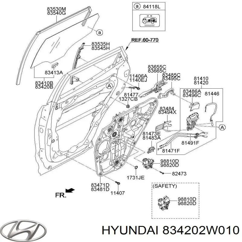 834202W010 Hyundai/Kia luna de puerta trasera derecha