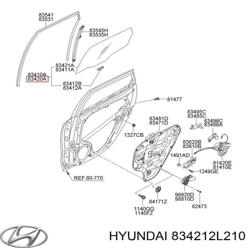 834212L210 Hyundai/Kia luna de puerta trasera derecha