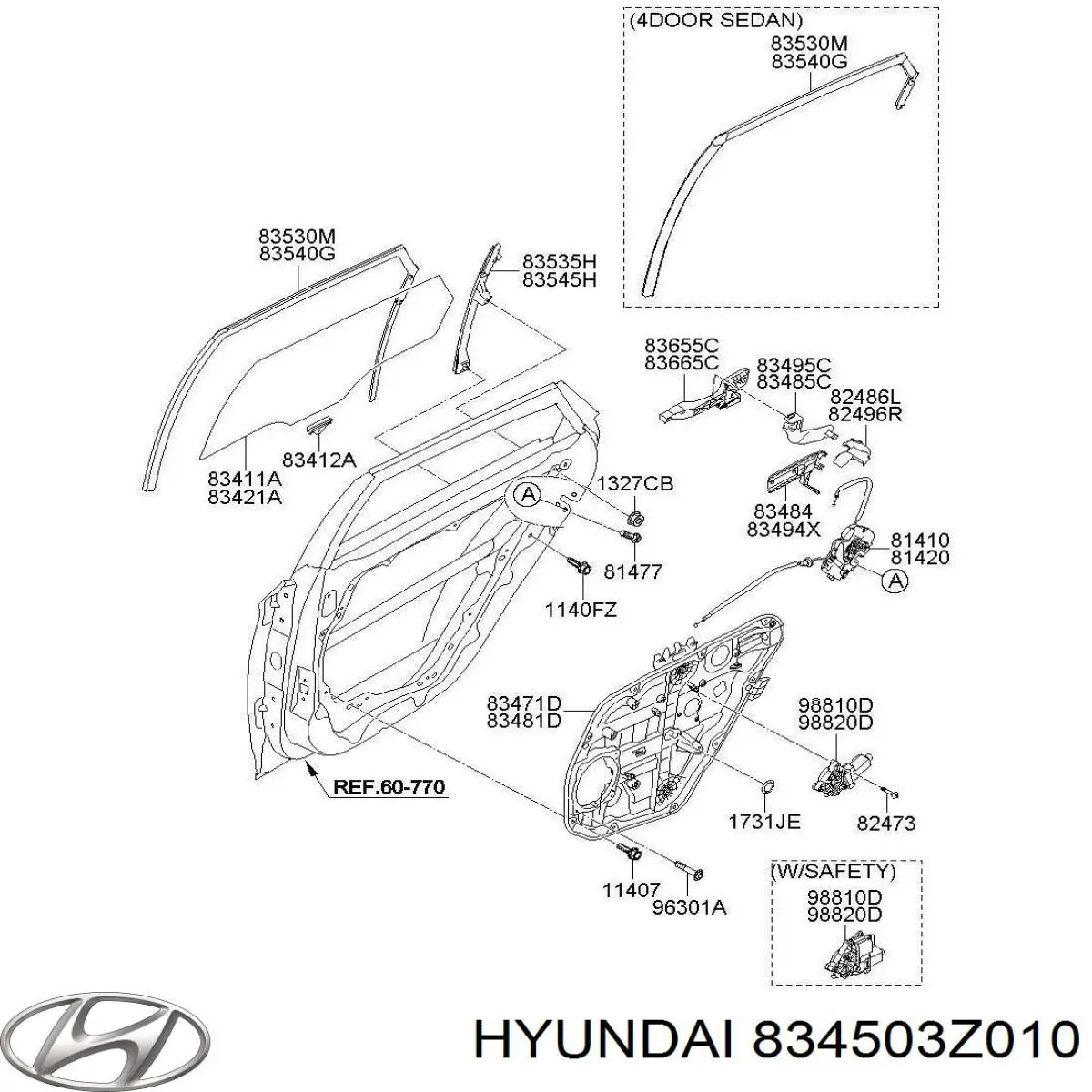 834503Z010 Hyundai/Kia motor eléctrico, elevalunas, puerta trasera izquierda