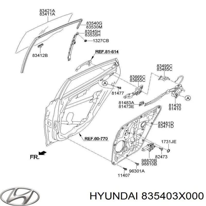 Guía de vidrio para el marco de la puerta trasera derecha para Hyundai Elantra (MD)