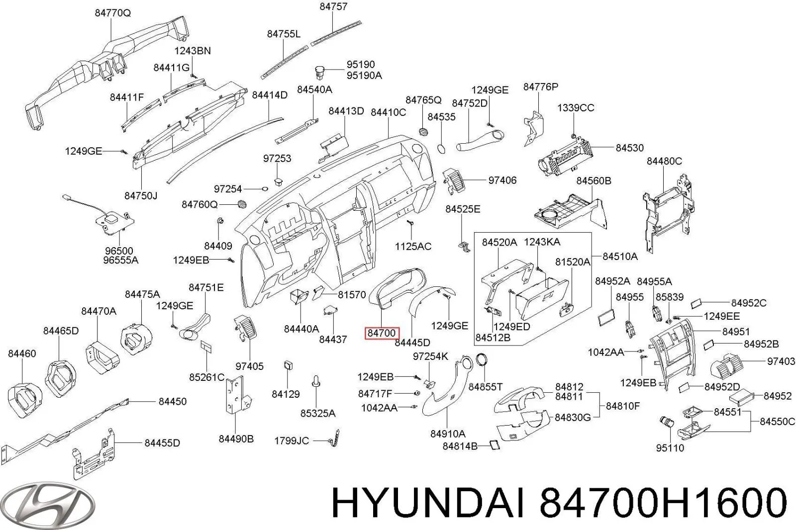 84700H1600 Hyundai/Kia frente tablero "torpedo"