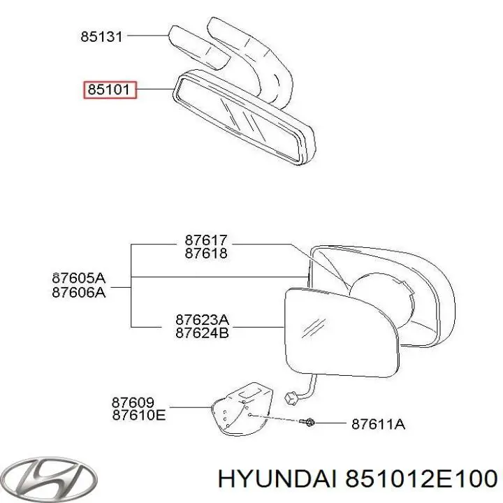 851012E000 Hyundai/Kia retrovisor interior
