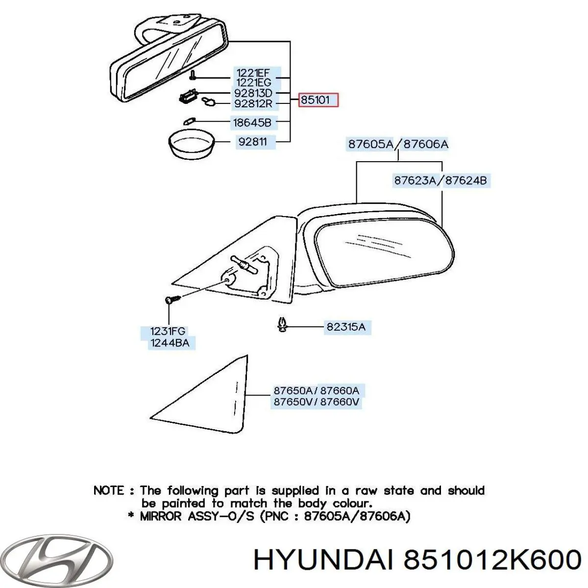 851012K600 Hyundai/Kia retrovisor interior