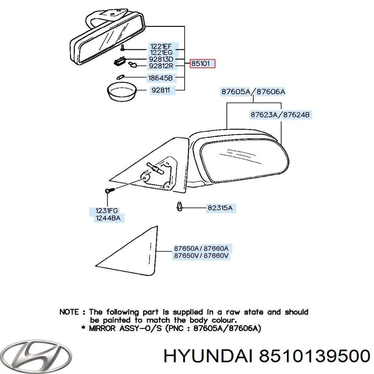 8510139500 Hyundai/Kia retrovisor interior