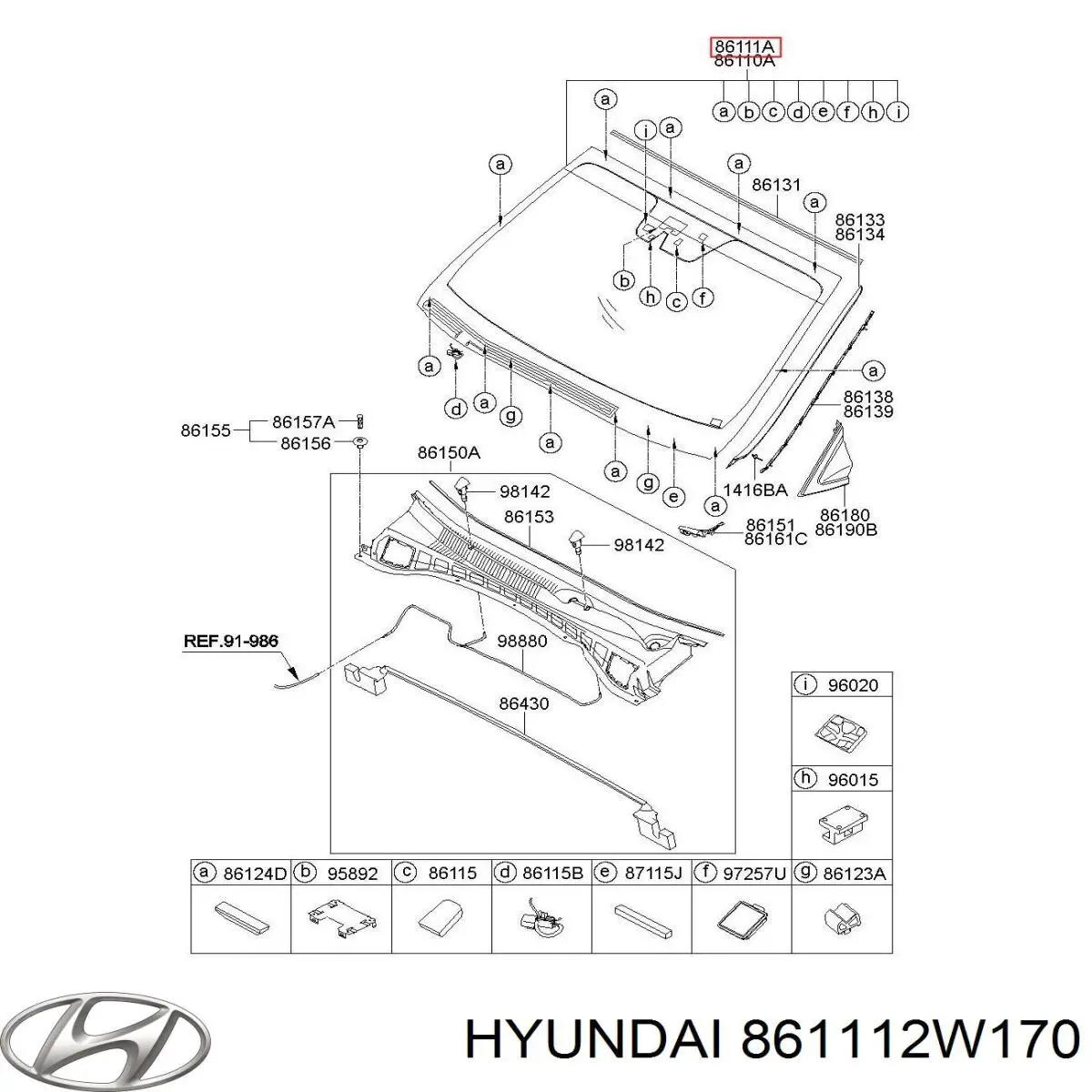 861112W170 Hyundai/Kia parabrisas