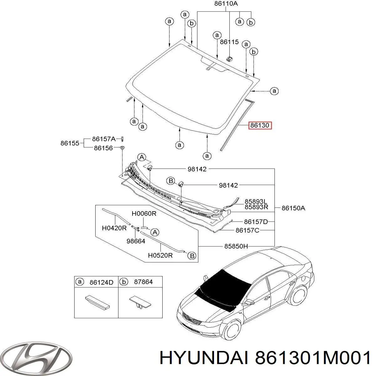 861301M001 Hyundai/Kia Marco del parabrisas