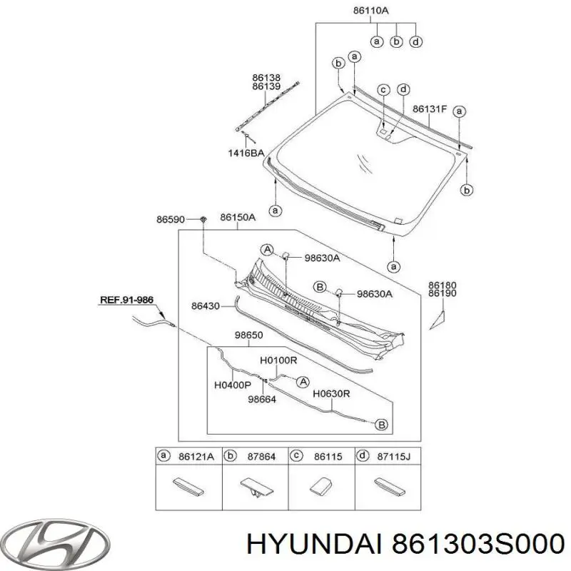 Moldura de parabrisas superior para Hyundai Sonata (YF)