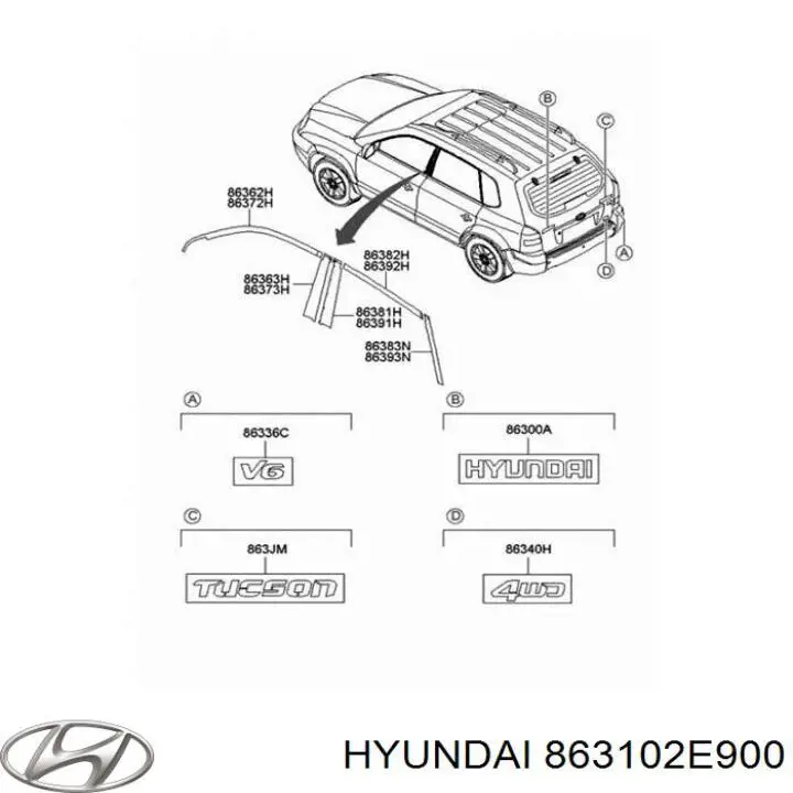 863102E900 Hyundai/Kia emblema de tapa de maletero