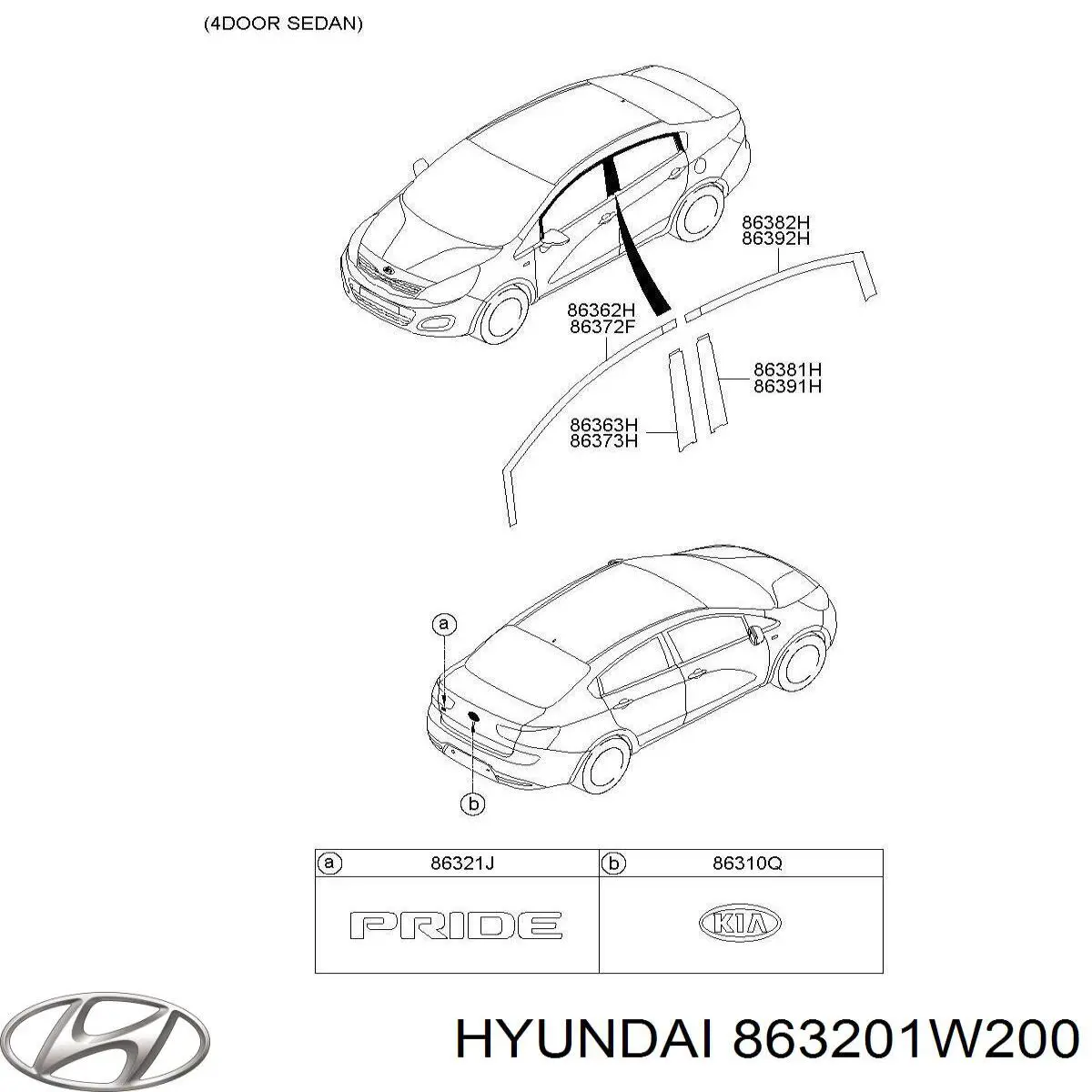 863201W200 Hyundai/Kia logotipo del radiador i