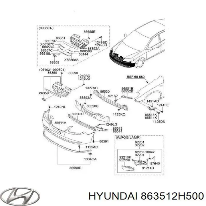 Rejilla delantera Hyundai/Kia 863512H500 precio, desde 132,88 EUR