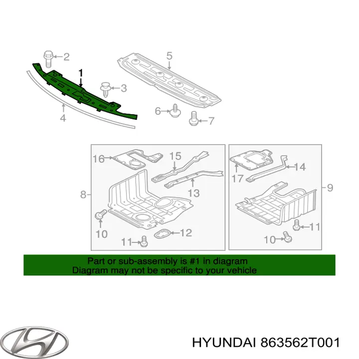 863562T001 Hyundai/Kia ajuste panel frontal (calibrador de radiador Superior)