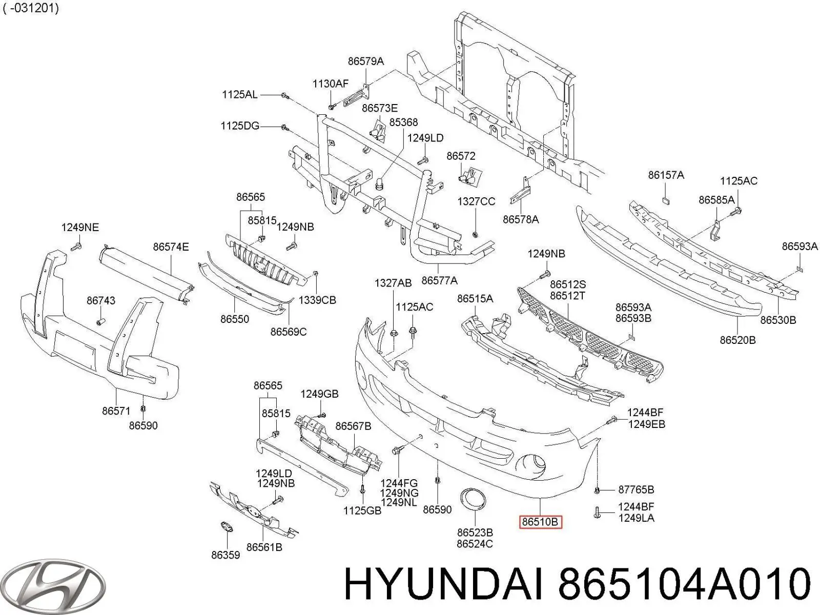 865104A010 Hyundai/Kia paragolpes delantero