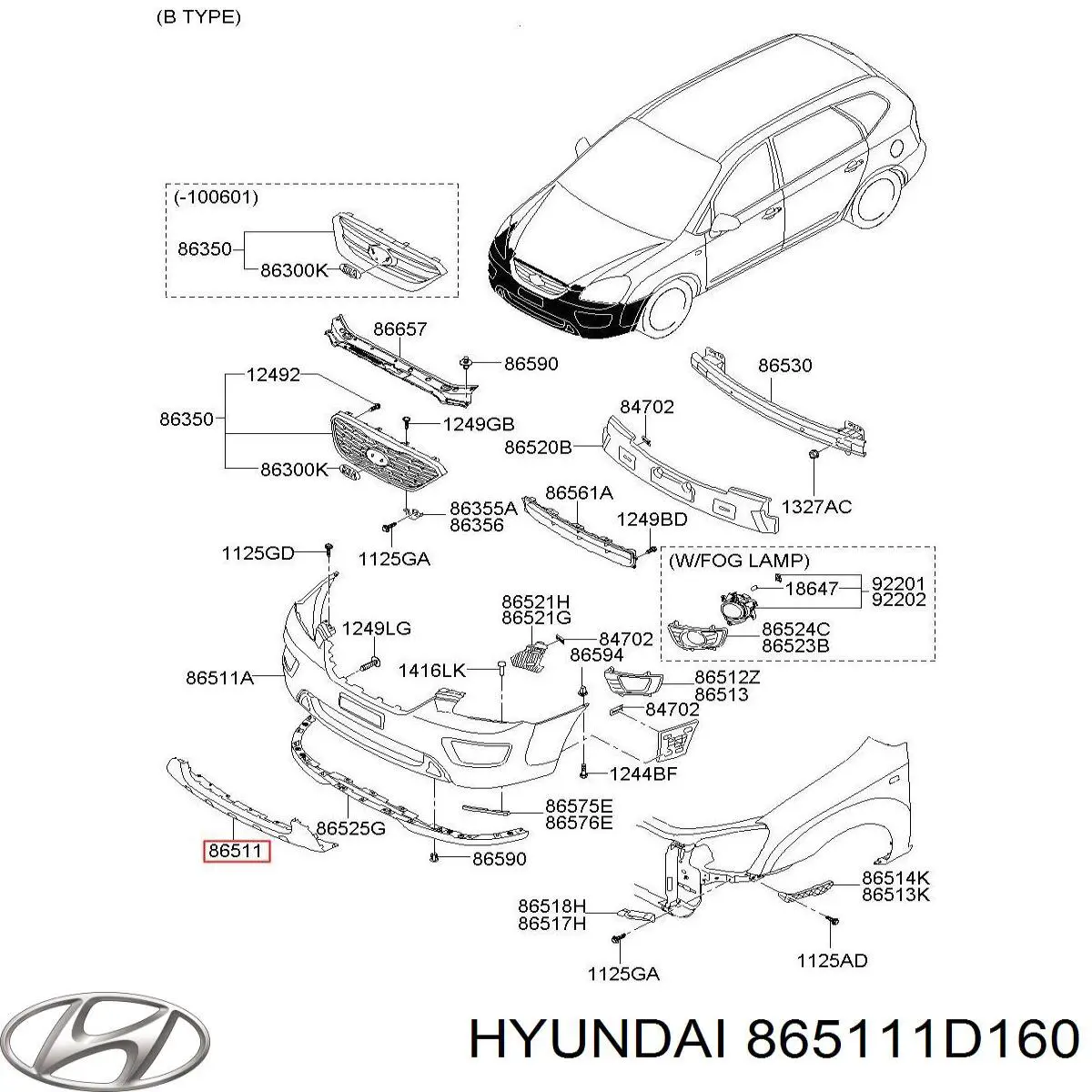 865111D150 Hyundai/Kia paragolpes delantero