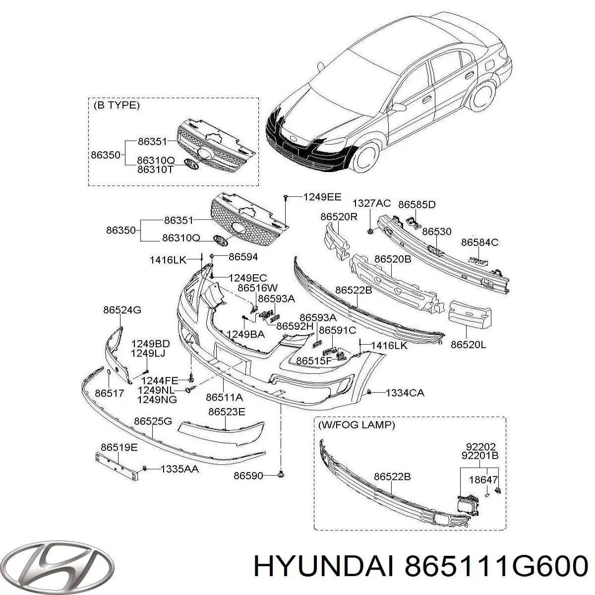 Paragolpes 865111G600 Hyundai/Kia