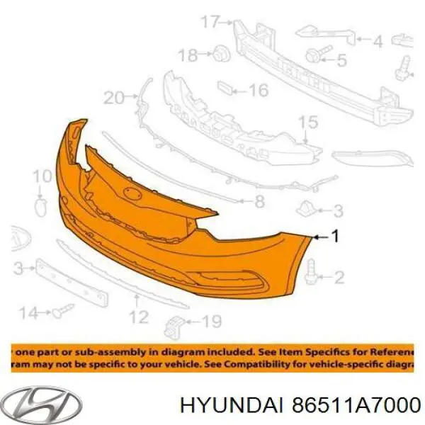 86511A7000 Hyundai/Kia paragolpes delantero