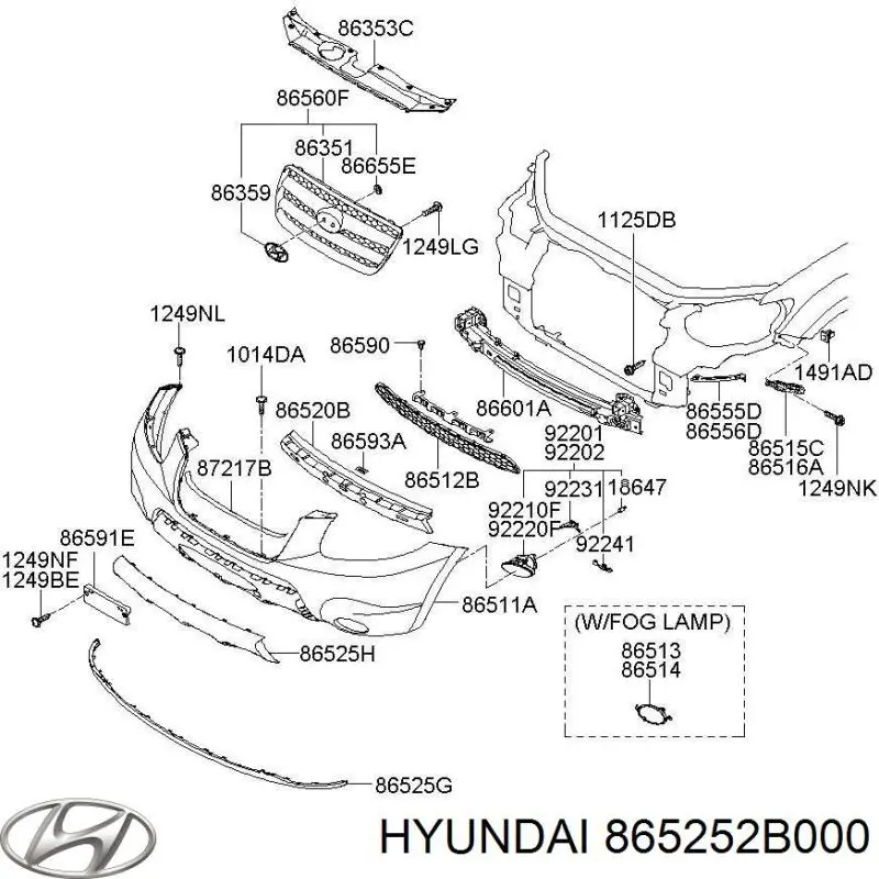 865252B000 Hyundai/Kia rejilla de ventilación, parachoques delantero, inferior