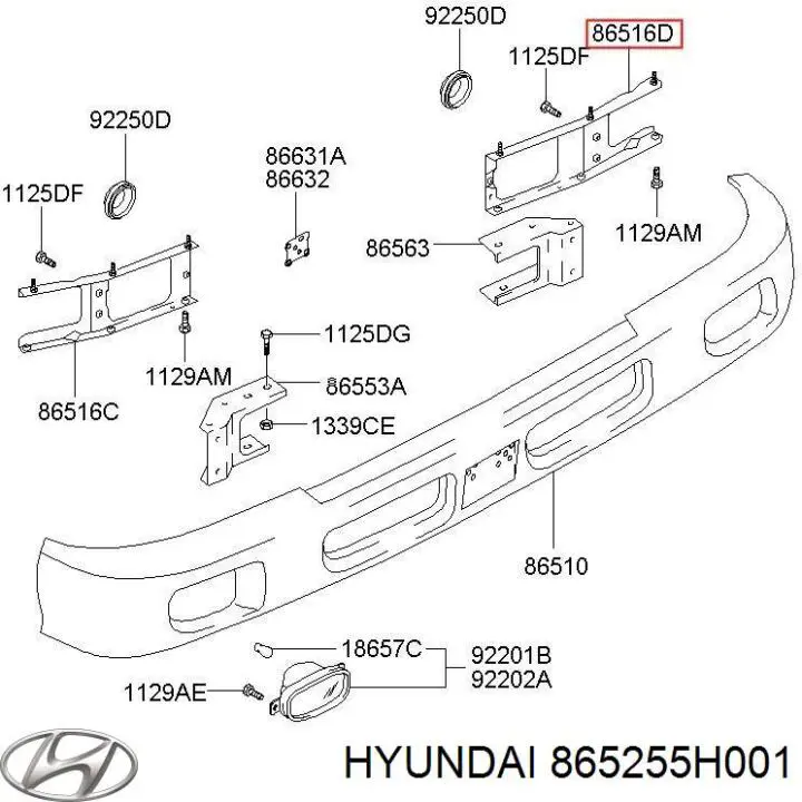 865255H001 Hyundai/Kia refuerzo parachoque delantero