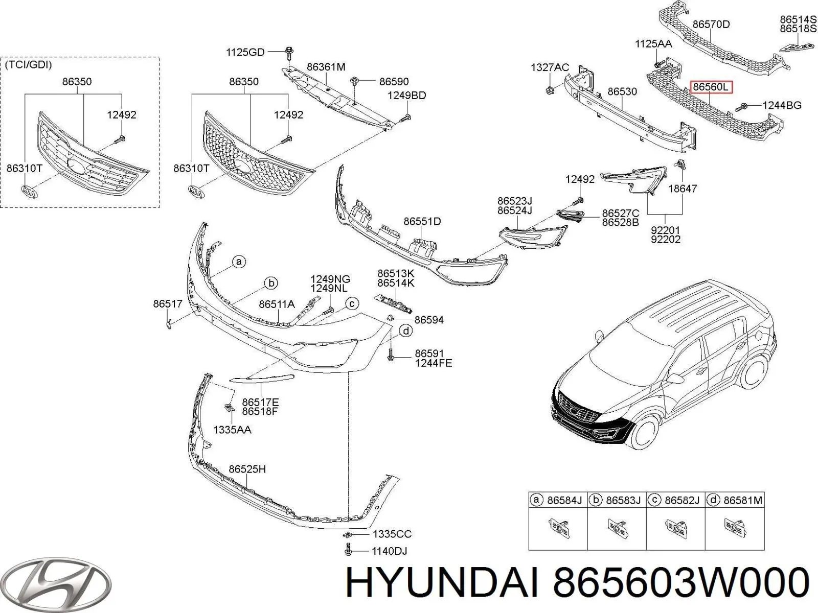 865603W000 Hyundai/Kia rejilla de ventilación, parachoques trasero, central
