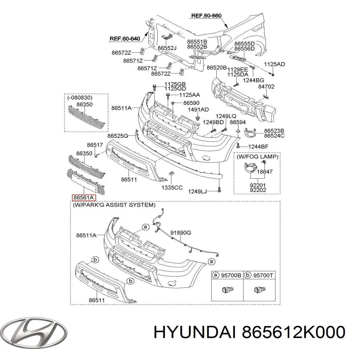 865612k000 Hyundai/Kia rejilla de ventilación, parachoques delantero