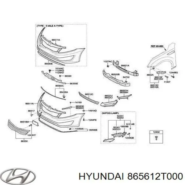 865612T000 Hyundai/Kia rejilla de ventilación, parachoques delantero