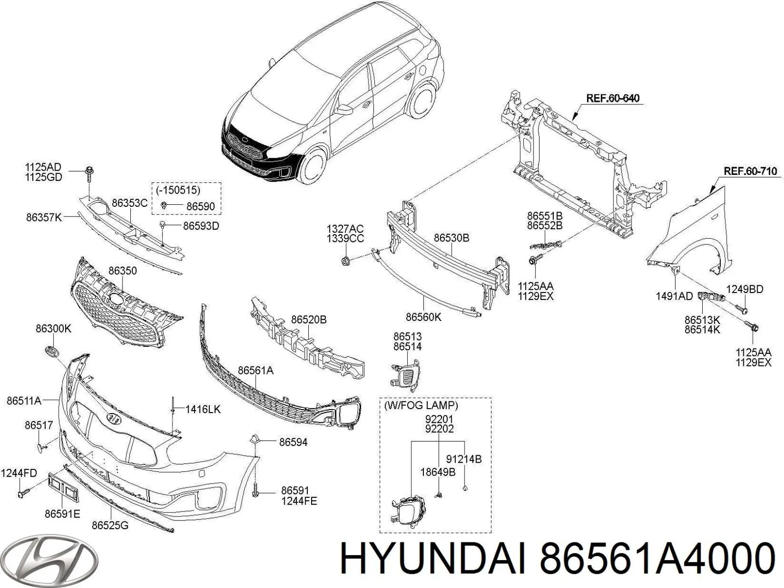 Rejilla del parachoques delantero Hyundai/Kia 86561A4000 precio, desde 178,40 EUR