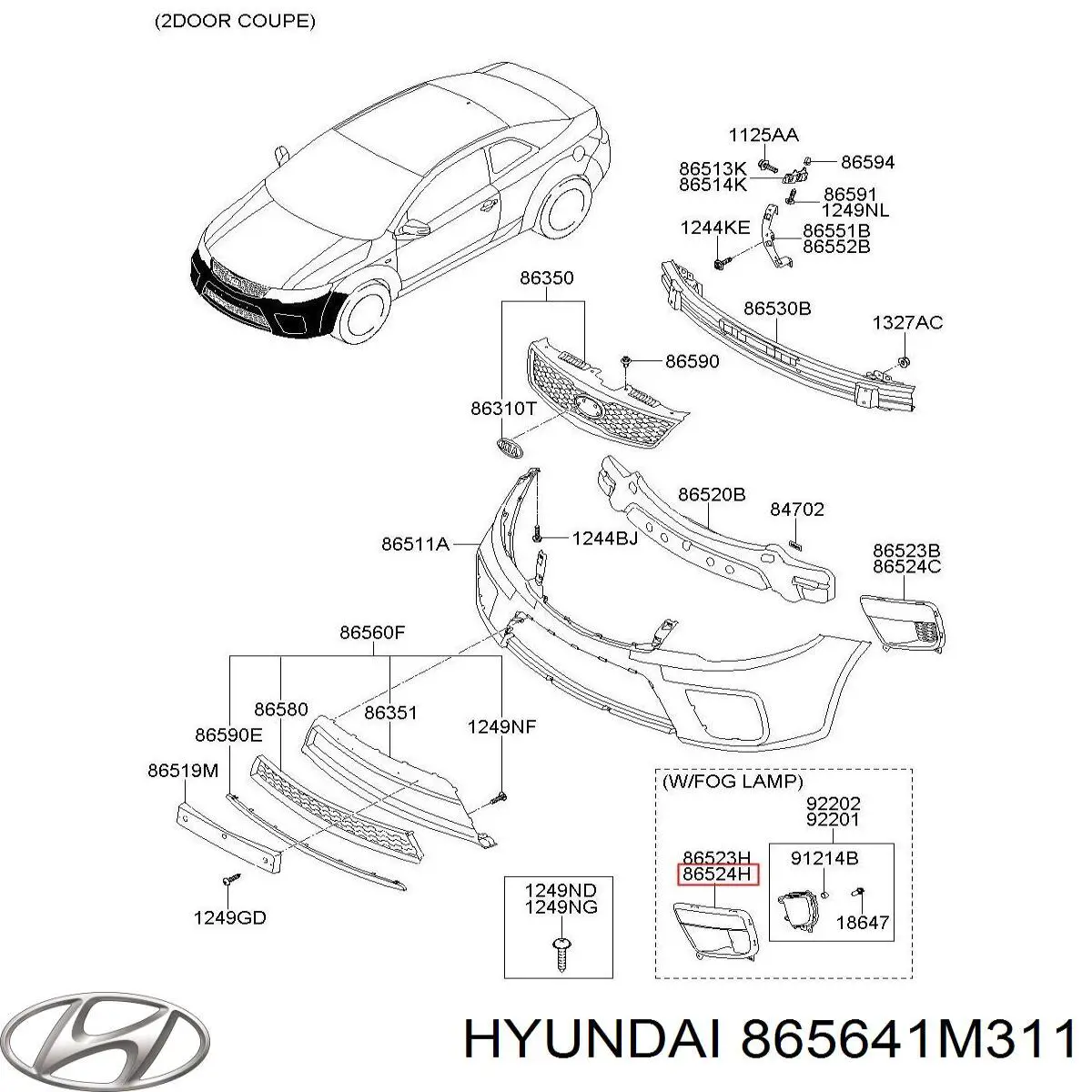 865641M311 Hyundai/Kia embellecedor, faro antiniebla derecho