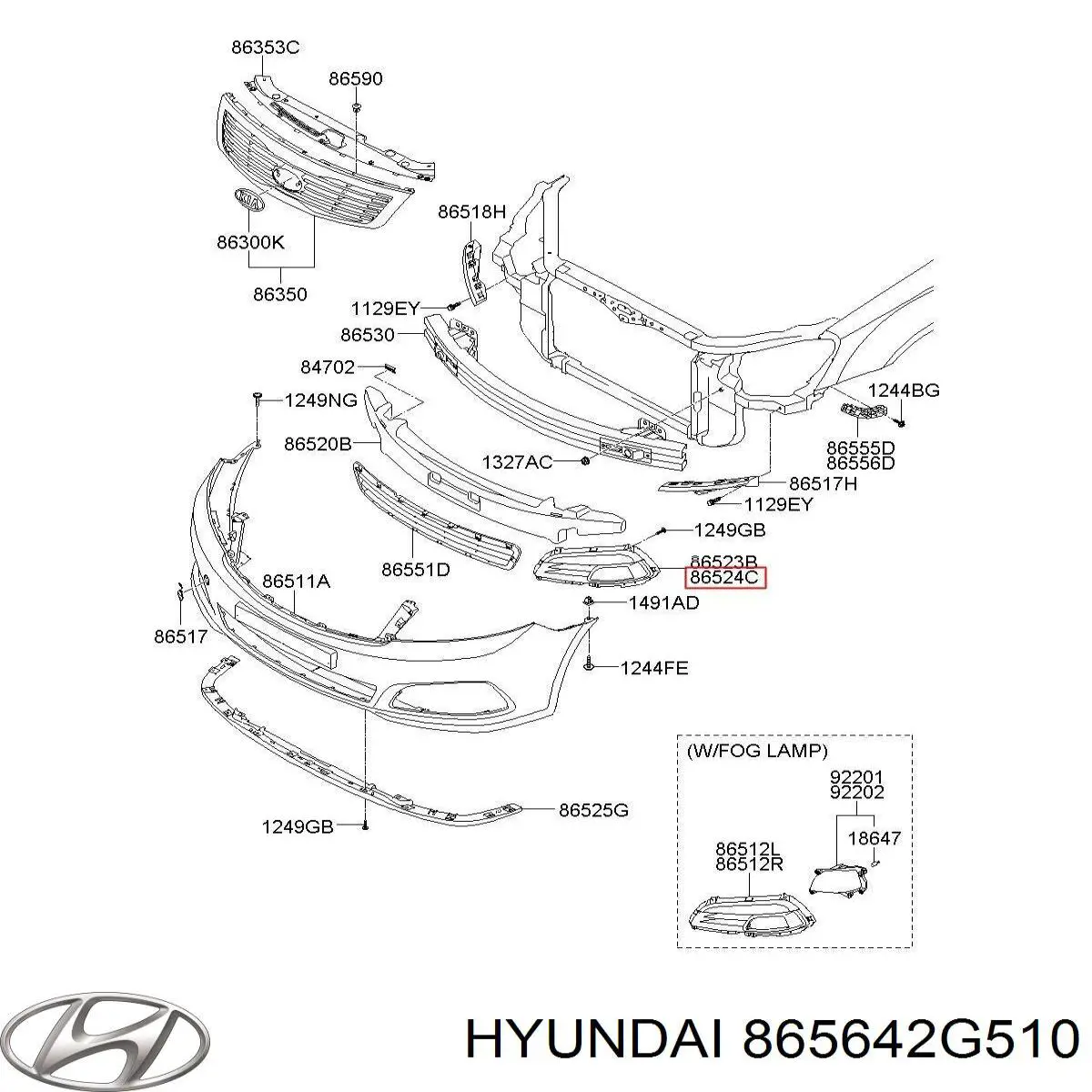 865642G510 Hyundai/Kia rejilla de antinieblas delantera derecha