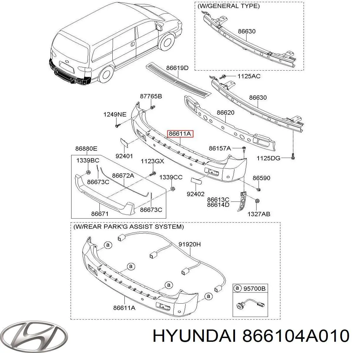 866104A010 Hyundai/Kia parachoques trasero