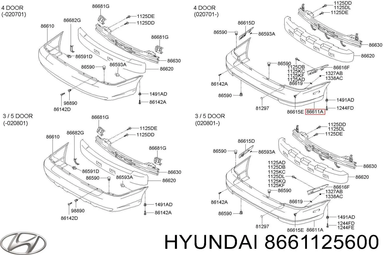 8661125600 Hyundai/Kia Defensa trasero