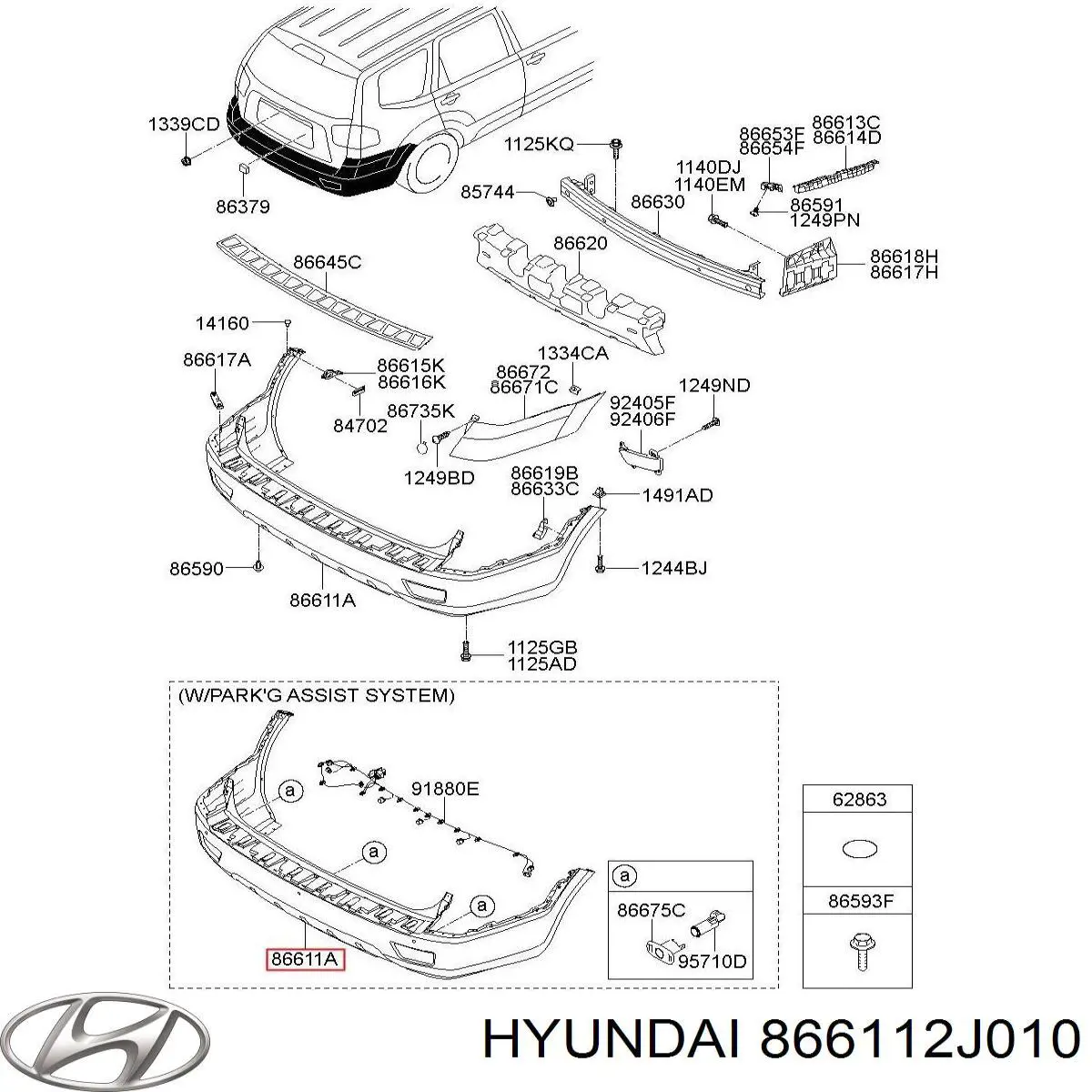 866112J010 Hyundai/Kia parachoques trasero