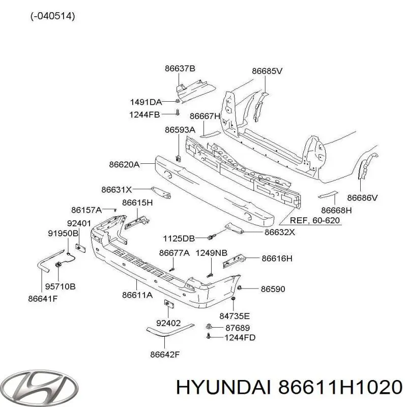 86611H1020 Hyundai/Kia parachoques trasero