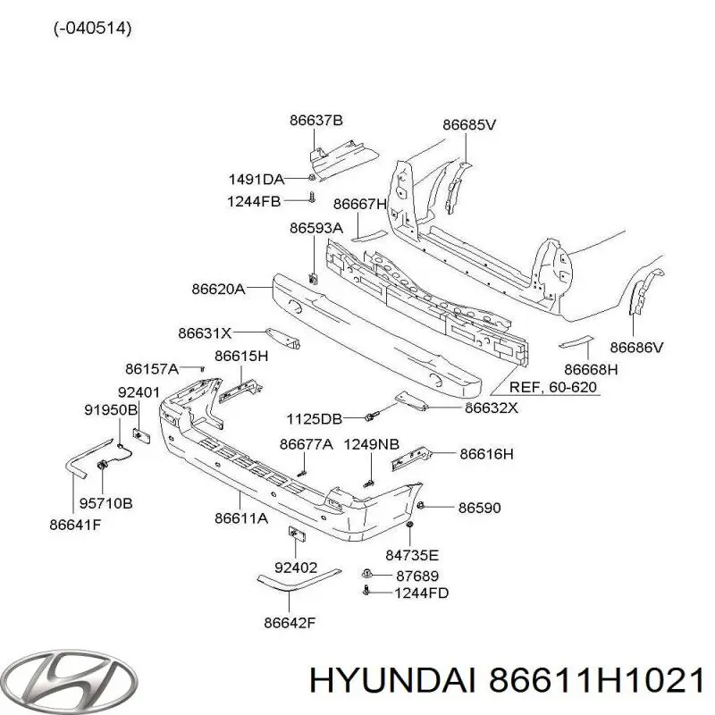 86611H1021 Hyundai/Kia parachoques trasero