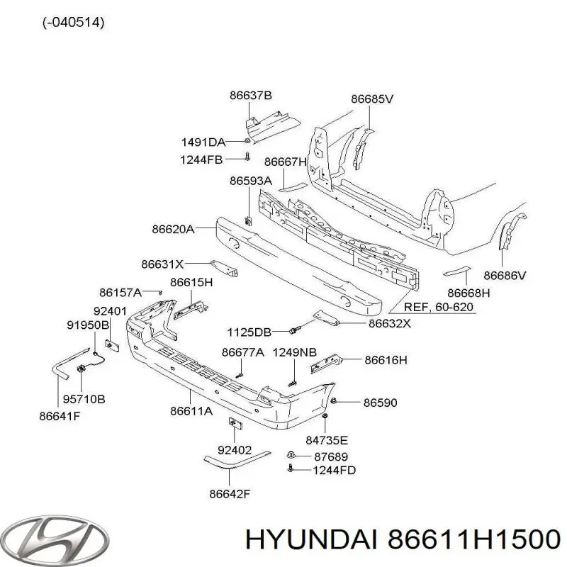 86611H1500 Hyundai/Kia parachoques trasero