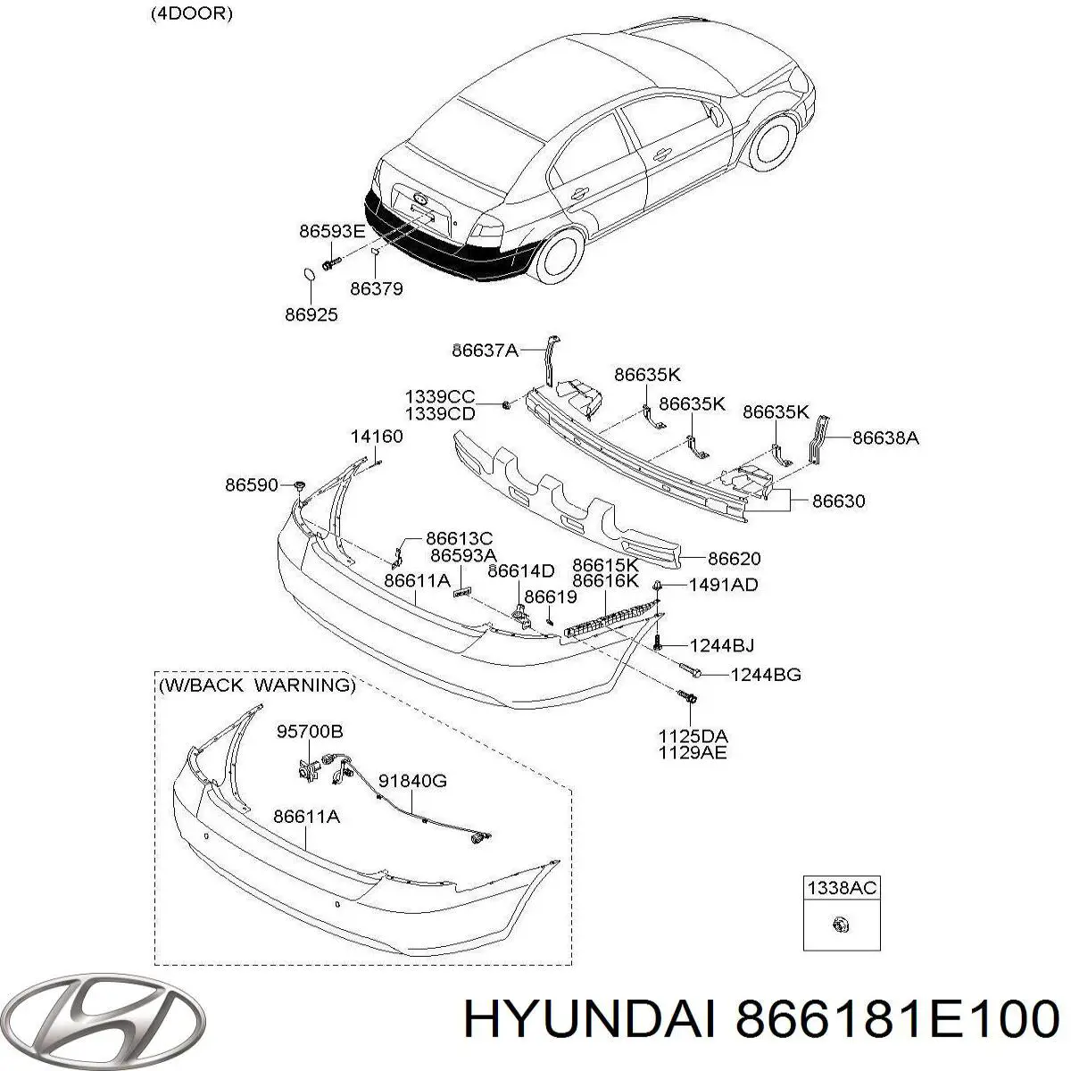 866181E100 Hyundai/Kia soporte de parachoques trasero exterior izquierdo